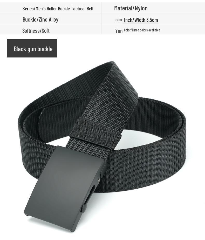 Men's No-Hole Canvas Belt with Automatic Buckle - Versatile Casual Jeans Nylon Leather Belt