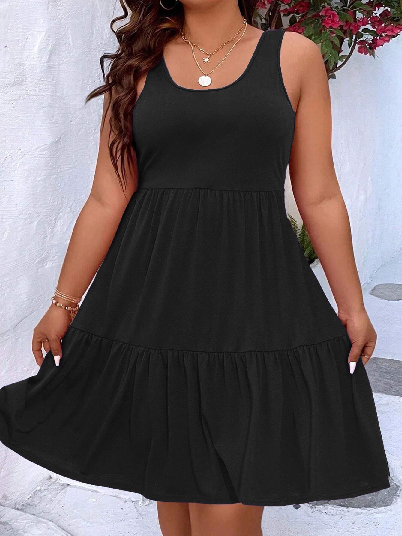 

2025 Spring/Summer Large Size Women s Sleeveless Midi Dress - Solid Color, Casual Commuter Style. XL