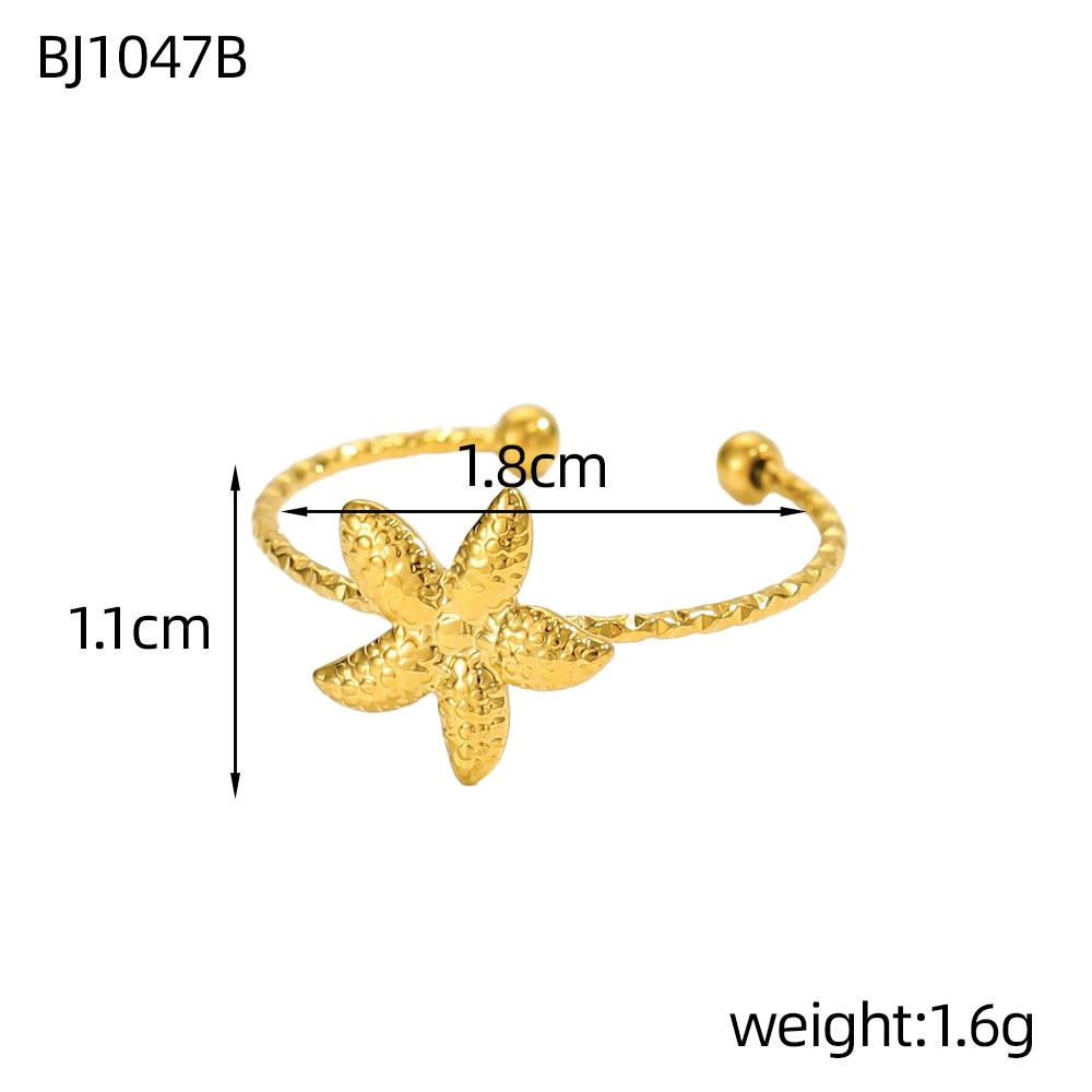

CARLIDANA Fashion Gold Plated Starfish Shell Stud Earrings Open Rings High Quality Stainless Steel Ocean Elements Jewelry Set