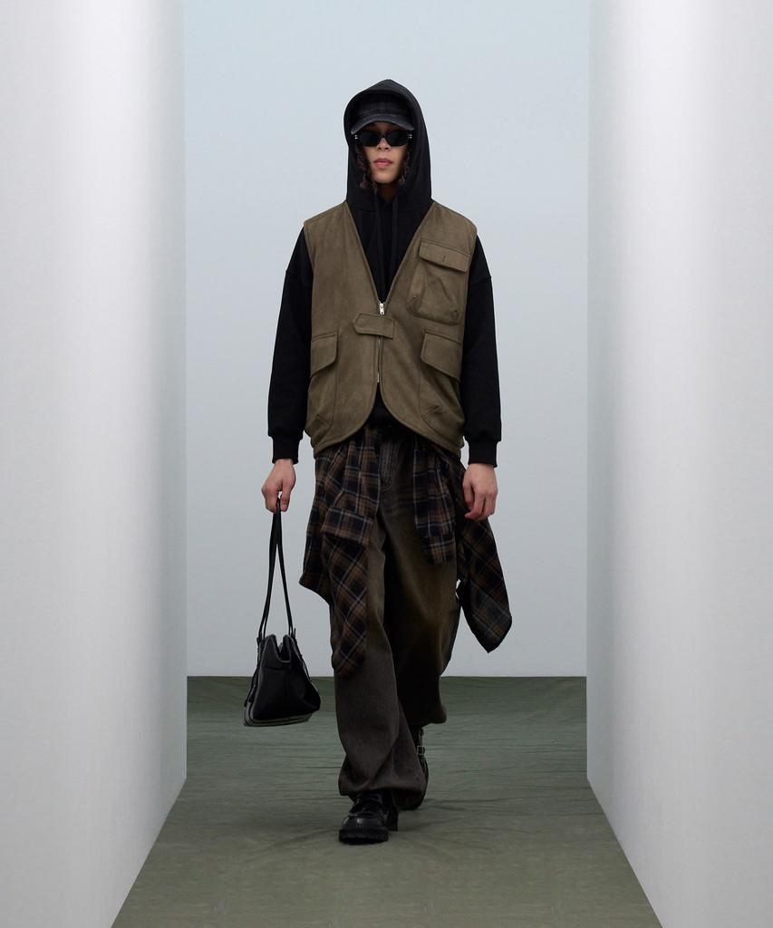 Standarderror 87-Stan146 Heavy Pocket Point Suede Vest Khaki