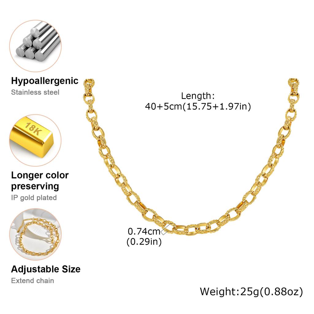 Minimalist Stainless Steel Geometric Chain Necklace for Women, 18K Gold Plated Handmade Link Necklace, Fashion Punk Jewelry