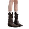 Cowhide Version Leather Slim Pointed Thick Heel Short Women's Autumn and Winter New Stacking Western Cowboy Martin