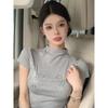 Korean Style Silver Bow Print Top: Women's Short Sleeve Round Neck, Summer Design