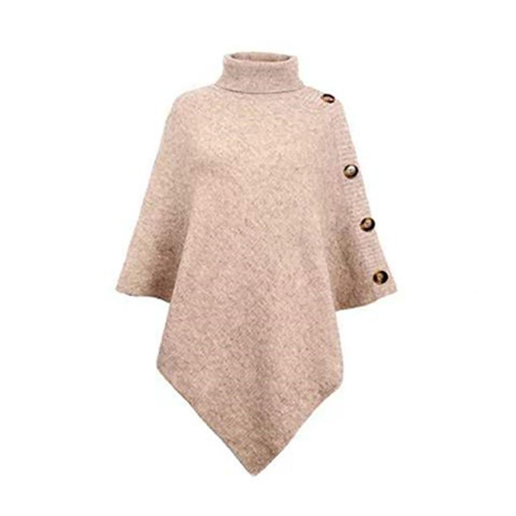Fashion Warm  And Winter All-match Loose Shawl Cape Sweater Solid Color High-neck Cross-border Knitted Sweater Coat Female