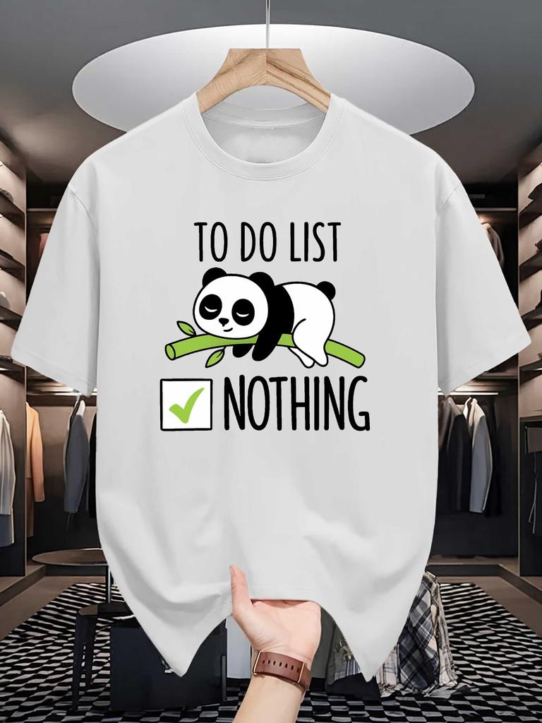 Unisex Crew Neck Tee Sleepy Panda Funny Lazy Slogan Graphic Print Soft Cotton Loose Short Sleeve Summer Casual Male Streetwear Tops