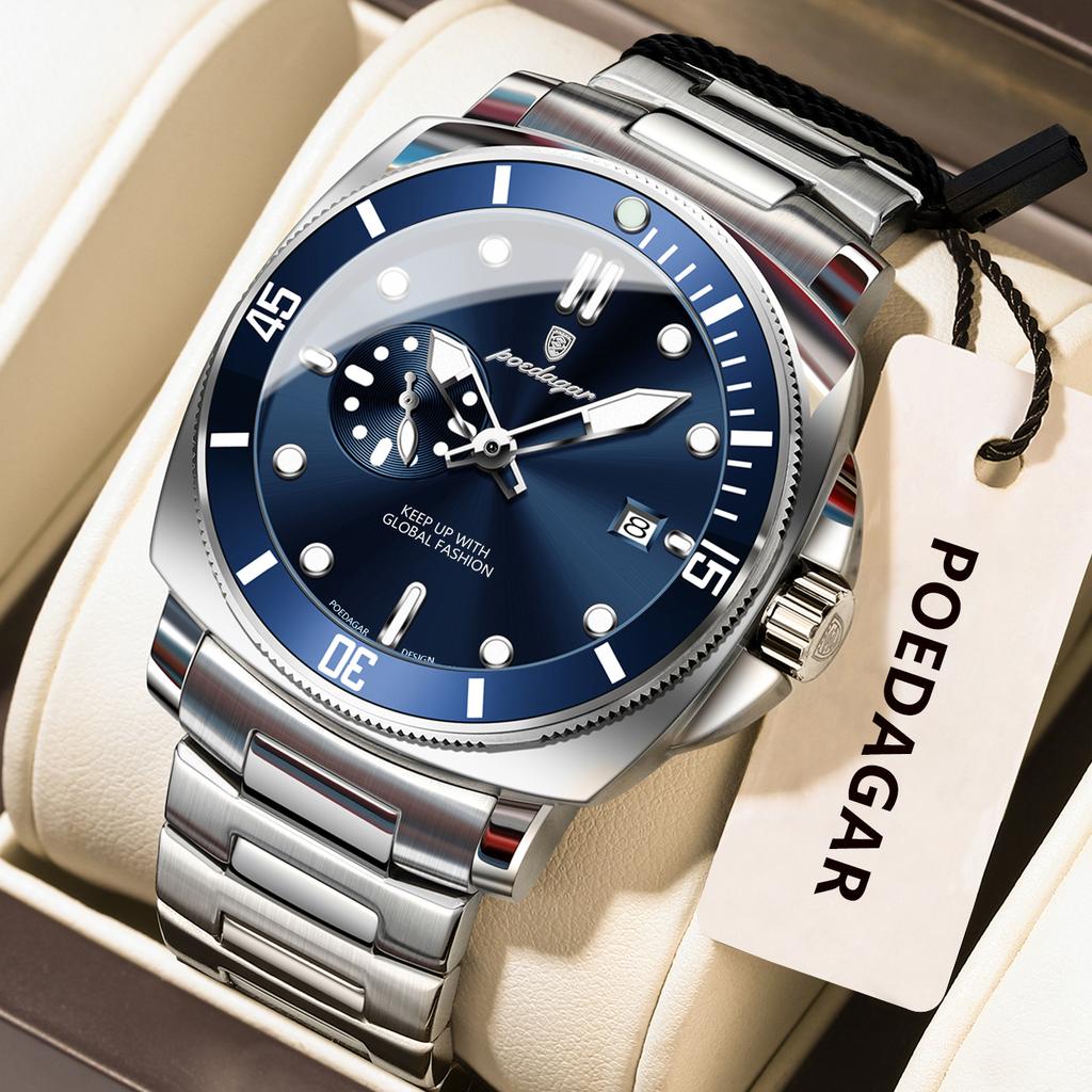 POEDAGAR Fashion Luxury Watch For Men Waterproof Luminous Date Men's Watches Stainless Steel Business Quartz Male Wristwatch