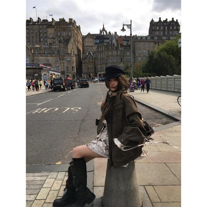 Autumn Casual Short Women Faux Suede Leather Jacket Vintage Biker Coat Loose Fit Retro Style