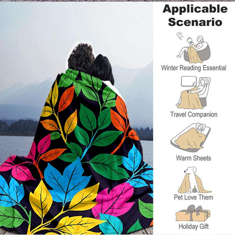 1pc Colorful Leaves Pattern Blanket Warm, Cozy, And Soft, Suitable for Sofas, Beds, Cars, And Office Use.Perfect for Camping And Travel, Making It a G