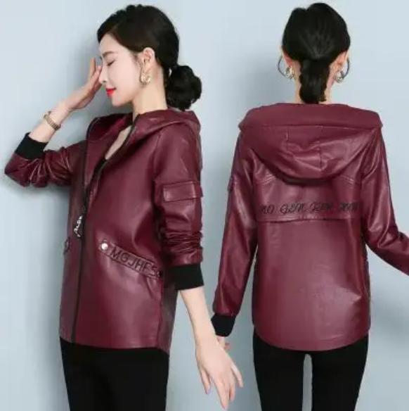 

Зимнее женское повседневное кожаное тонкое пальто Кожаная куртка черная простая с капюшоном XXXXL