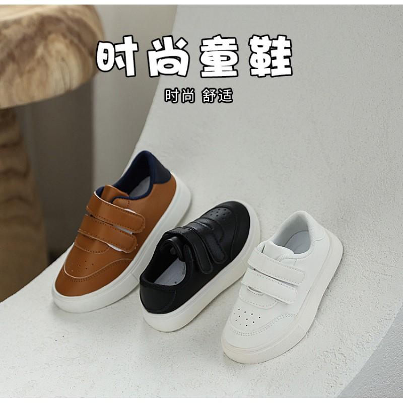 Kids White Sneakers Toddlers Preschoolers Non-Slip Rubber Sole Low-Top Casual Shoes With Velcro Closure