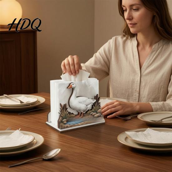 Practical Housewarming Gifts for New Home Rustic Wooden Napkin Holder Octopus/Bird/Goose/Turtle/Black Bear/Elephant Pattern Compact Tissue