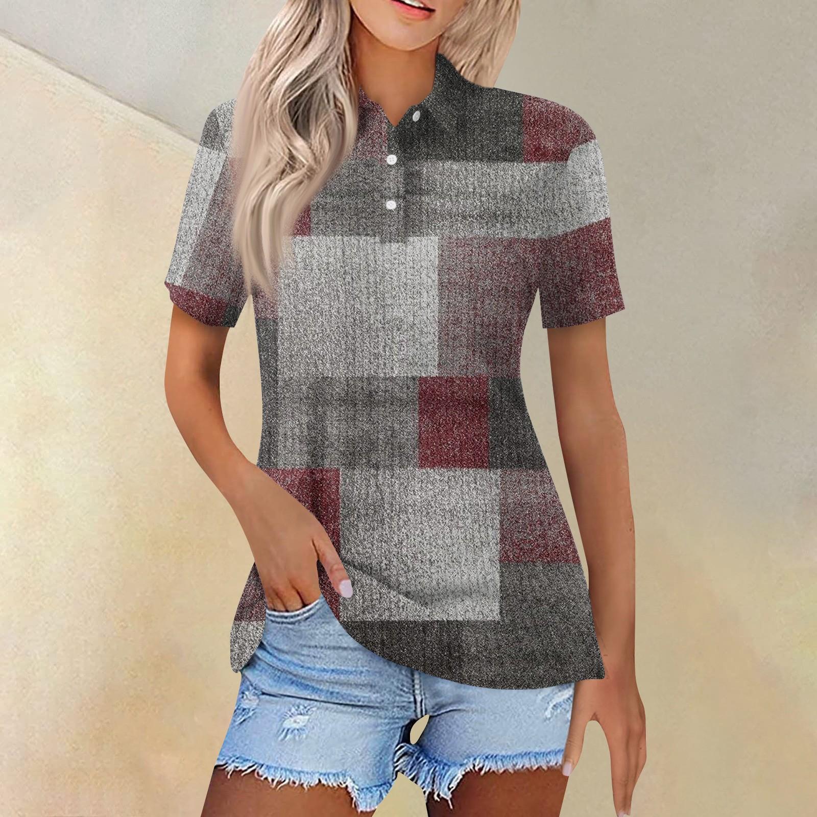 

Женская модная повседневная рубашка с короткими рукавами и принтом с лацканами, женские топы на пуговицах L красный