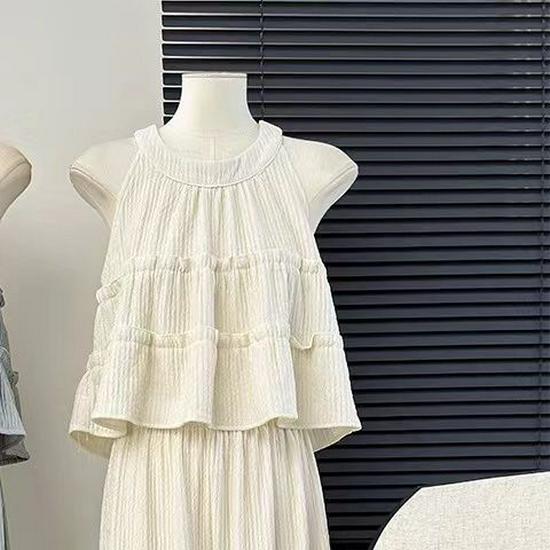 

Women s Summer Korean Style Sleeveless Top and High Waist Wide Leg Pants Set S [85-100 pounds]