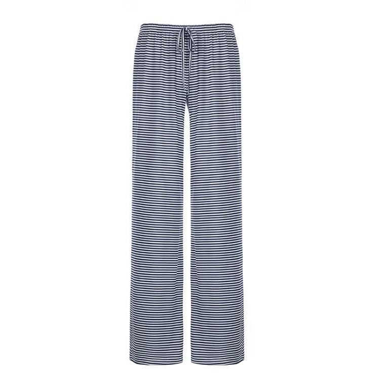 New High Waist Loose Straight Leg Pants for Women American Style Casual Striped Trousers with Lace Up S синий