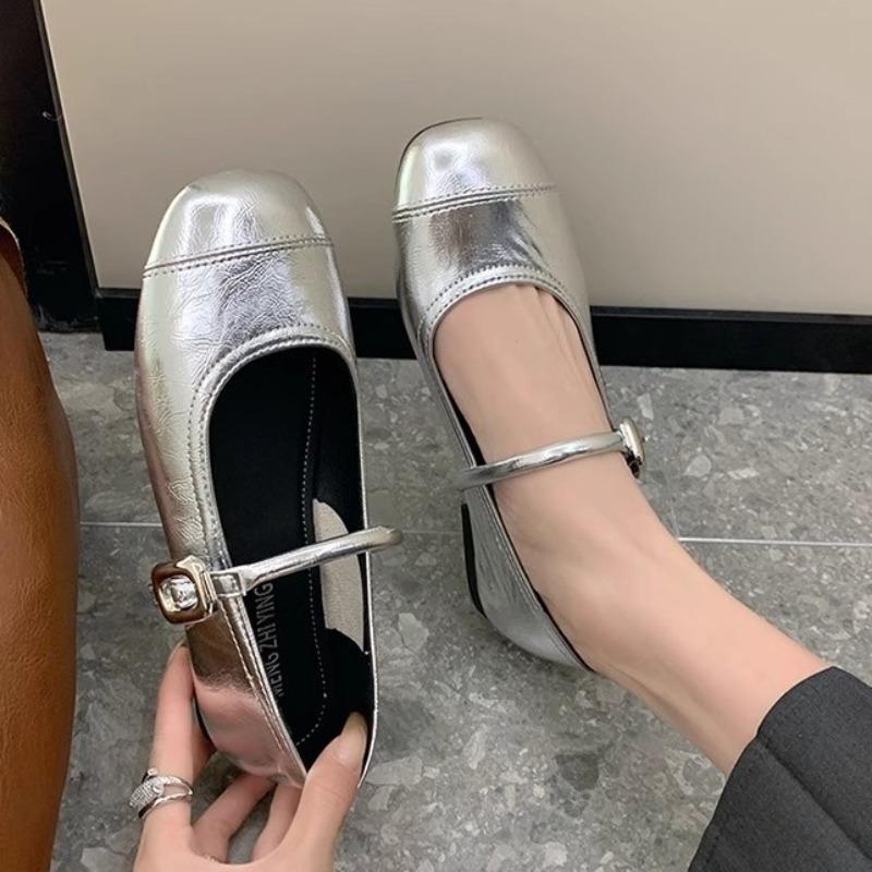 Mary Jane shoes women's shoes new flat beanie shoes with skirt silver small leather shoes low heel light mouth