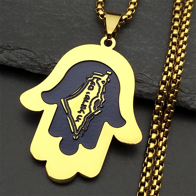 Hand of Fatima Israel Map Pendant Necklace for Women Men Stainless Steel Gold Color Je Hebrew Lucky Amulet Hamsa Jewelry