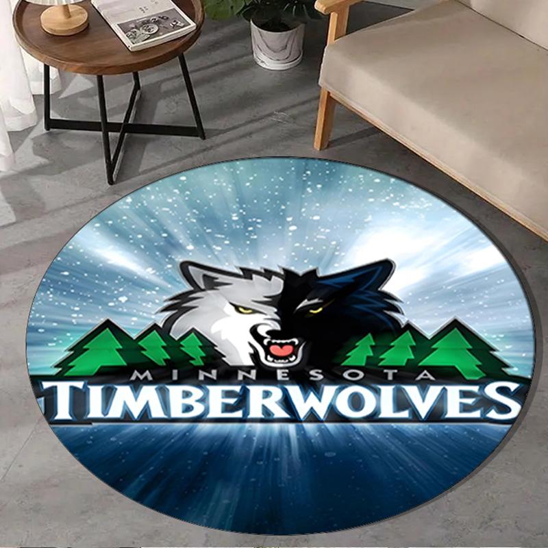 Στρογγυλό Χαλί με Λογότυπο Timberwolves για Σαλόνι, Υπνοδωμάτιο, Χώρο Παιχνιδιού, Χαλί Καρέκλας, Χαλί Περιοχής, Κυκλικό Χαλί, Μεγάλο Μέγεθος Δώρο Χριστουγέννων για Φαν