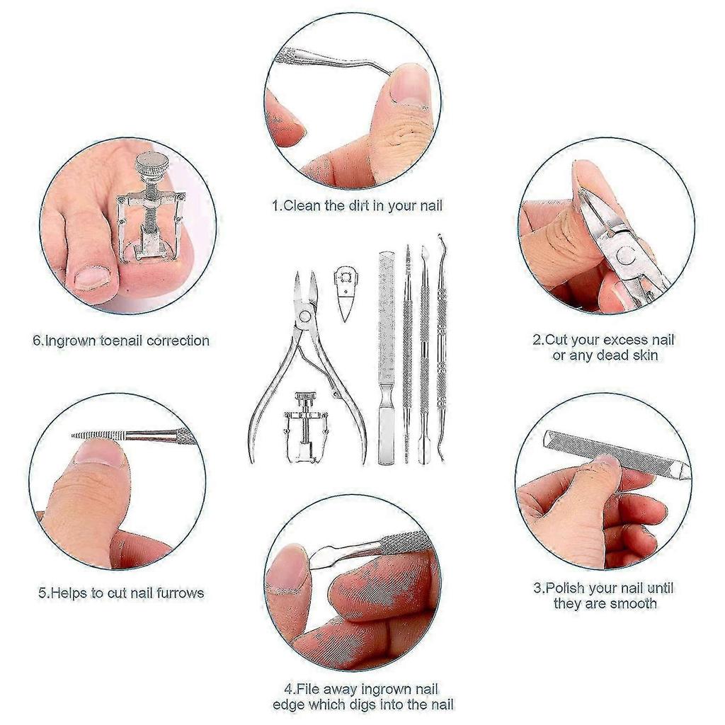 Ingrown Toenails Set, 7pcs Stainless Steel Manicure & Pedicure Set, Professional Ingrown Nail Clippers Kit