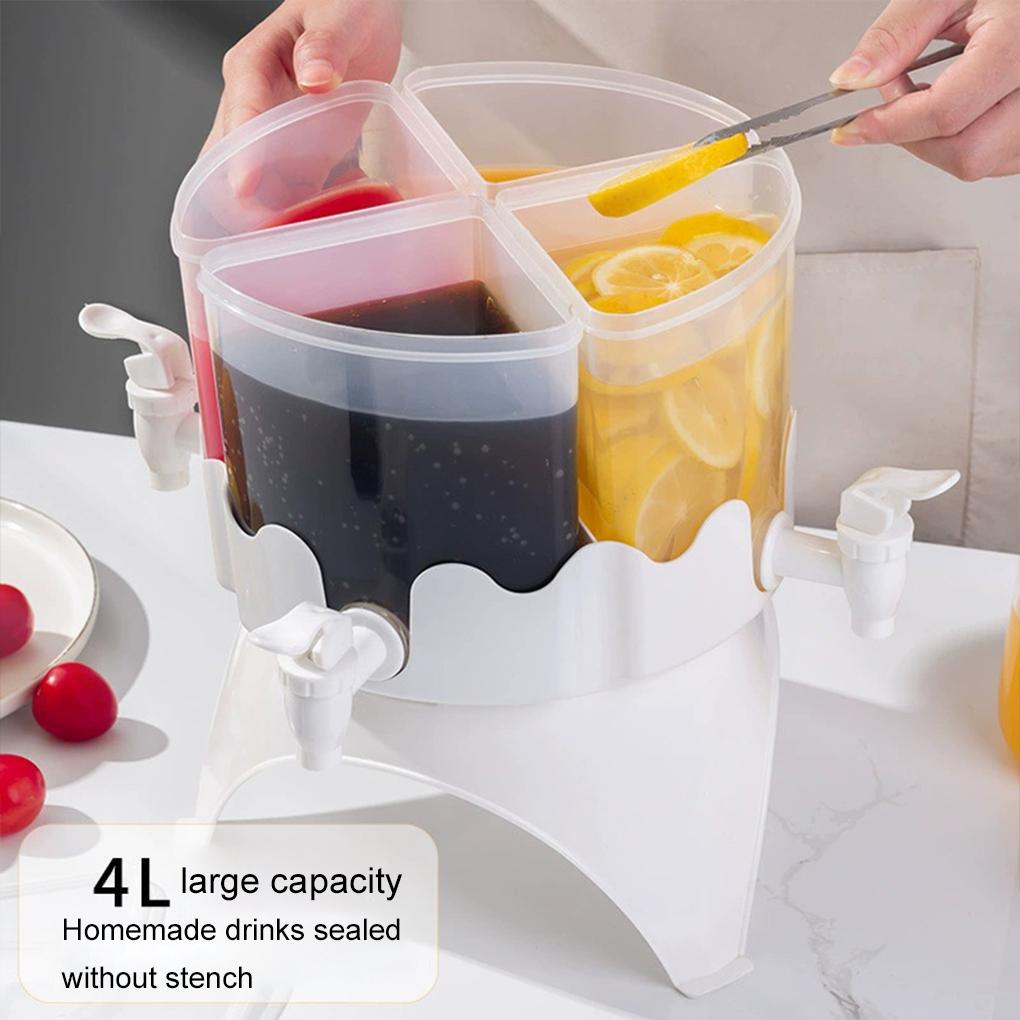 Beverage Dispenser 4L Detachable Fridge Cold Drink Dispenser Large Capacity 4 Compartment Rotating with Spigot for Tea for Home