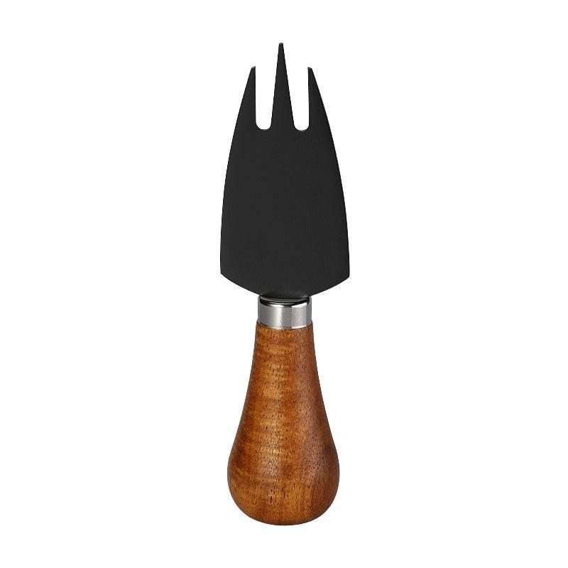 Black Stainless Steel Cheese Knife Set with Acacia Wood Handles & Western Cutlery - Self-Standing Cheese Knife, Fork & Spatula