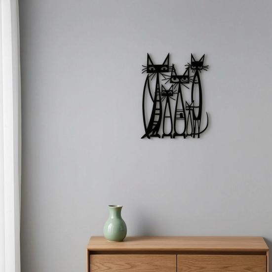 Modern Wall Hanging for Living Room Metal Cartoon Cat Art Decor Bedroom, Creative Artistic Iron Silhouette Sculpture, Minimalist Animal Ornament Home