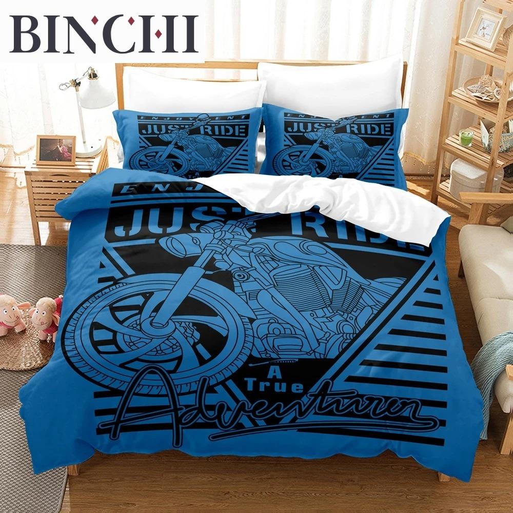 Motorcycle Duvet Cover Set Dirt Bike Extreme Sports Theme For Boy Girl Motocross Racer Polyester Bedding Set King Queen Size