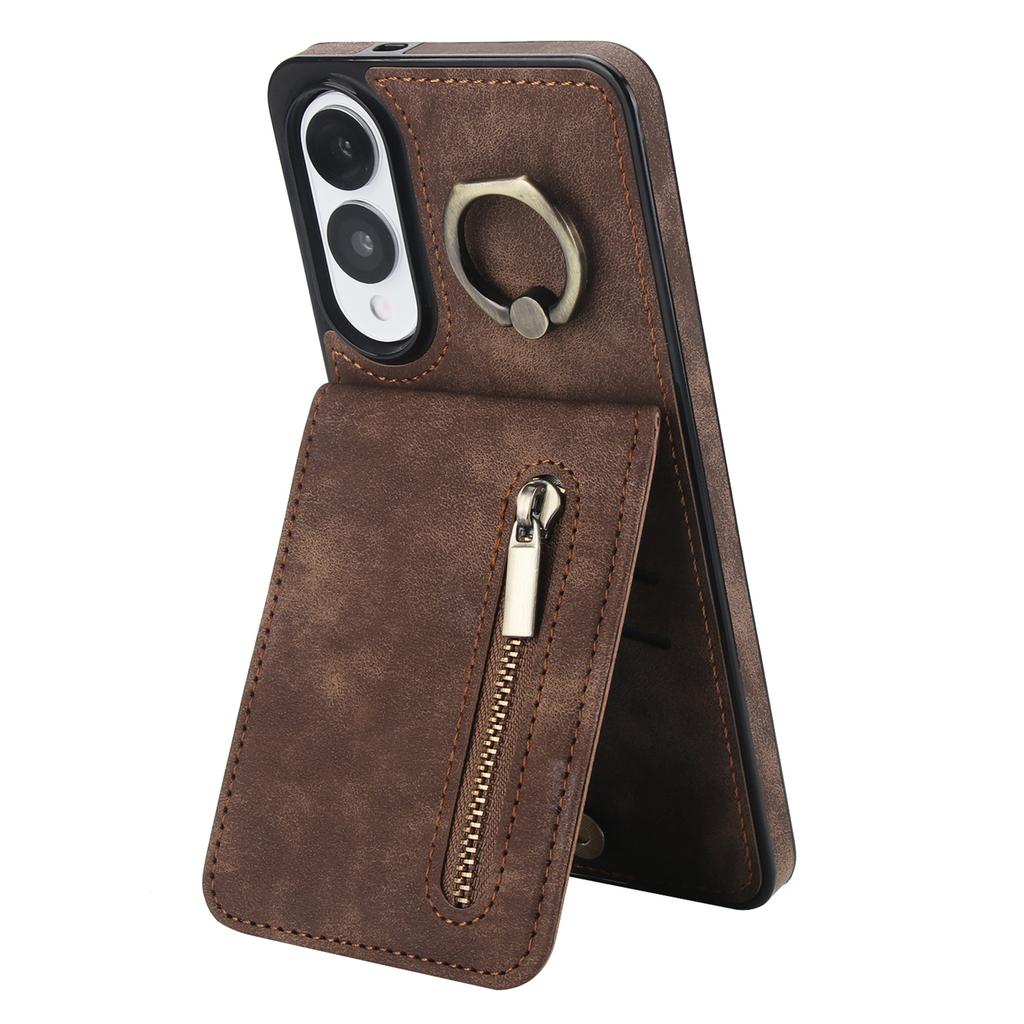 For Samsung Galaxy S25 Edge Case Zipper RFID Blocking Retro Leather+TPU Phone Cover with Kickstand