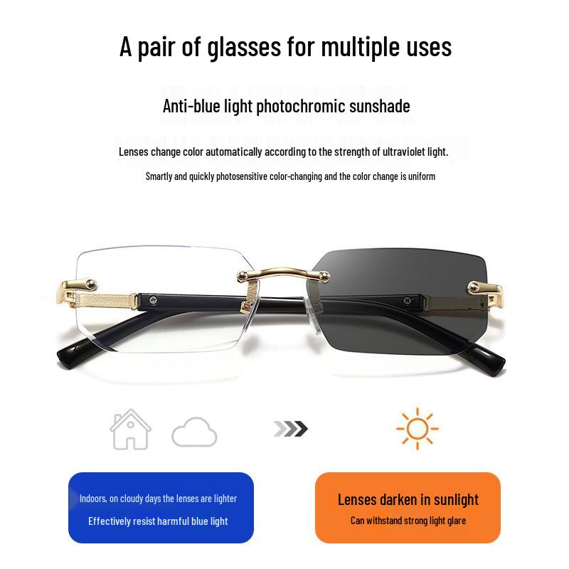 Color-Changing Fashion Sunglasses: Frameless, Anti-Blue Light, Small Square Frame
