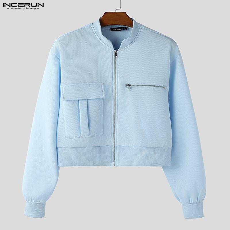 INCERUN Spring Men Zip-up Long Sleeve Casual Loose Short Jackets Coats