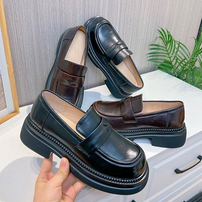 Loafers Chunky Heeled Single Shoes British Style Small Leather Shoes Casual Versatile Women's Shoes