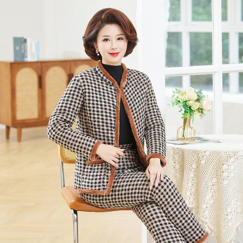 Women's Winter 3-Piece Set: Silk Cotton Coat & Outerwear for Middle-Aged