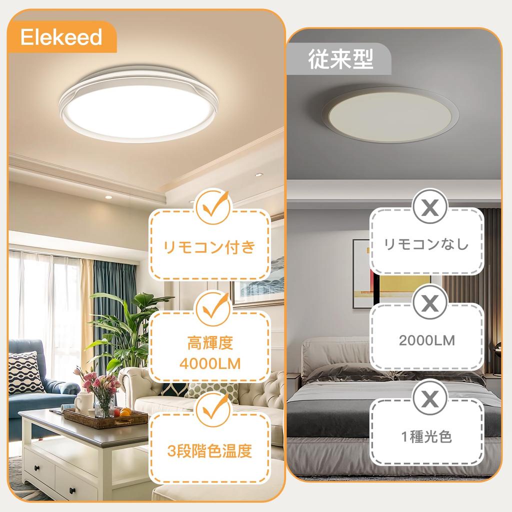 Elekeed LED Ceiling Light, Suitable for rooms up to 10 tatami mats, Stylish Ceiling Lighting with Remote Control, Dimmable and Color Adjustable,