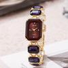 Chic Women's Colorful Gemstone Steel Band Square Watch