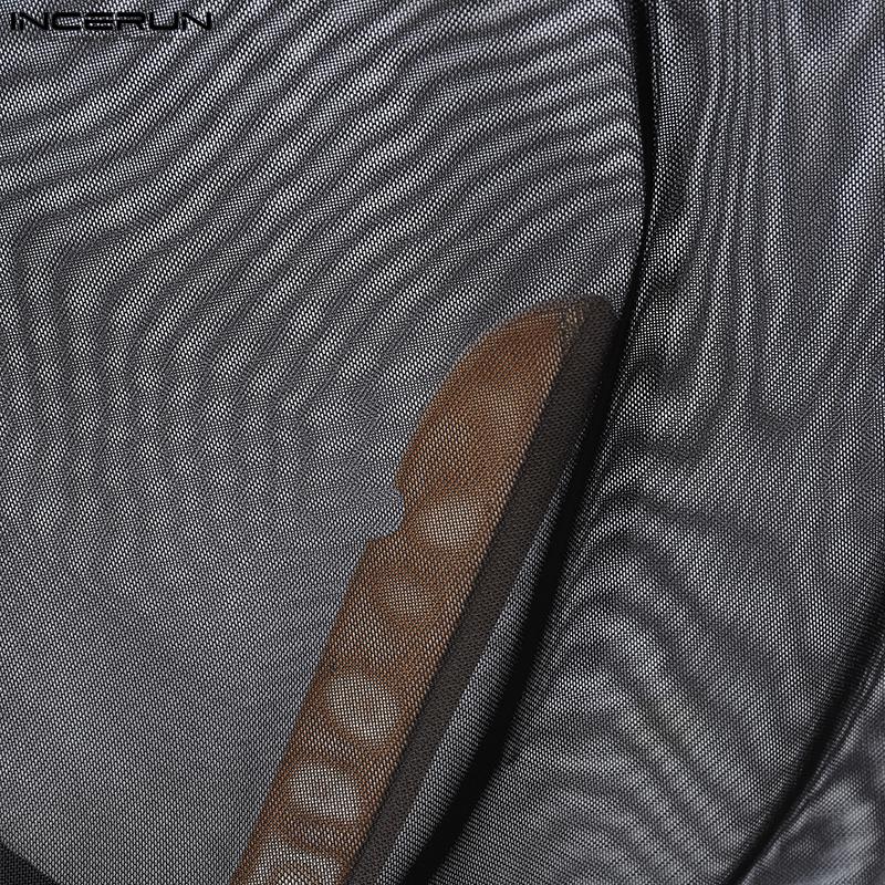 INCERUN Men Sleeveless Mesh Sheer Patchwork Fitted Party Club Tank Tops