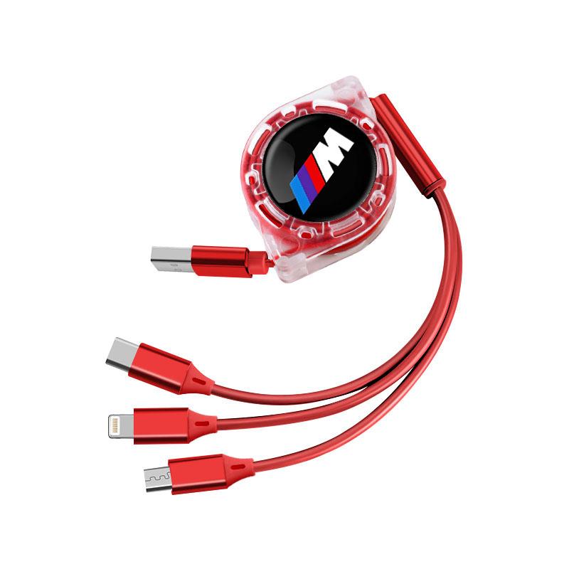 DKHN5 Retractable Car Charging Cable 3 in 1 Multi USB Cord For BMW Performance F25 F26 F15 F16 E90 E91 E92 E60 E84 G22 G32 F13 Sticker