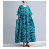 Summer New Literary Large Size Loose and Large Printed Round Neck Short Sleeve Dresses