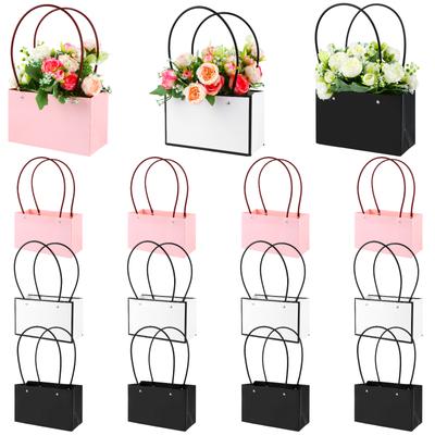 12 Stück rechteckige Blumenarrangement-Taschen, Blumenpapier-Geschenktüten, Kraftpapier-Verpackungstaschen, wasserdichte Blumentrageboxen mit