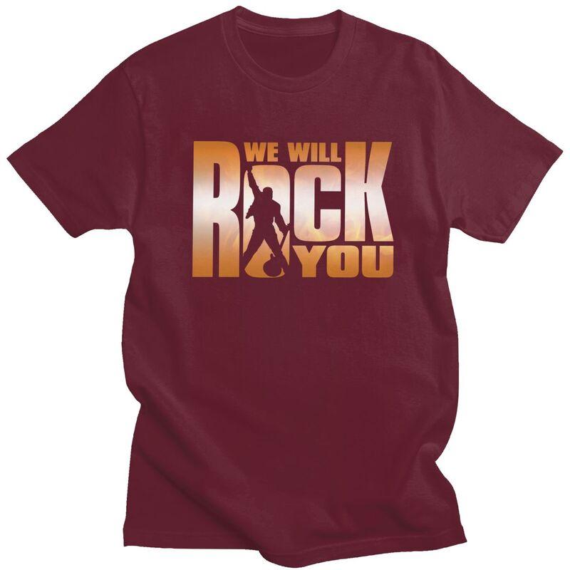 Custom We Will Rock You T Shirts Men 100 Cotton Tees Queen Rock Band Tshirts ShortSleeve Fashion Tshirt Clothing