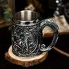 Ølkrus i rustfritt stål 600 ml Retro tankard Kaffekopp Te-tumbler Middelaldersk drage Resin-krus for fantasyelskere