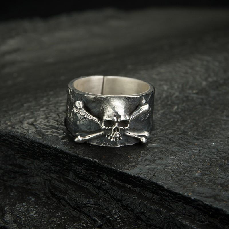 Adjustable Skull Ring Men Women Vintage Punk Rock Open Finger Plated Geometric Statement Jewelry