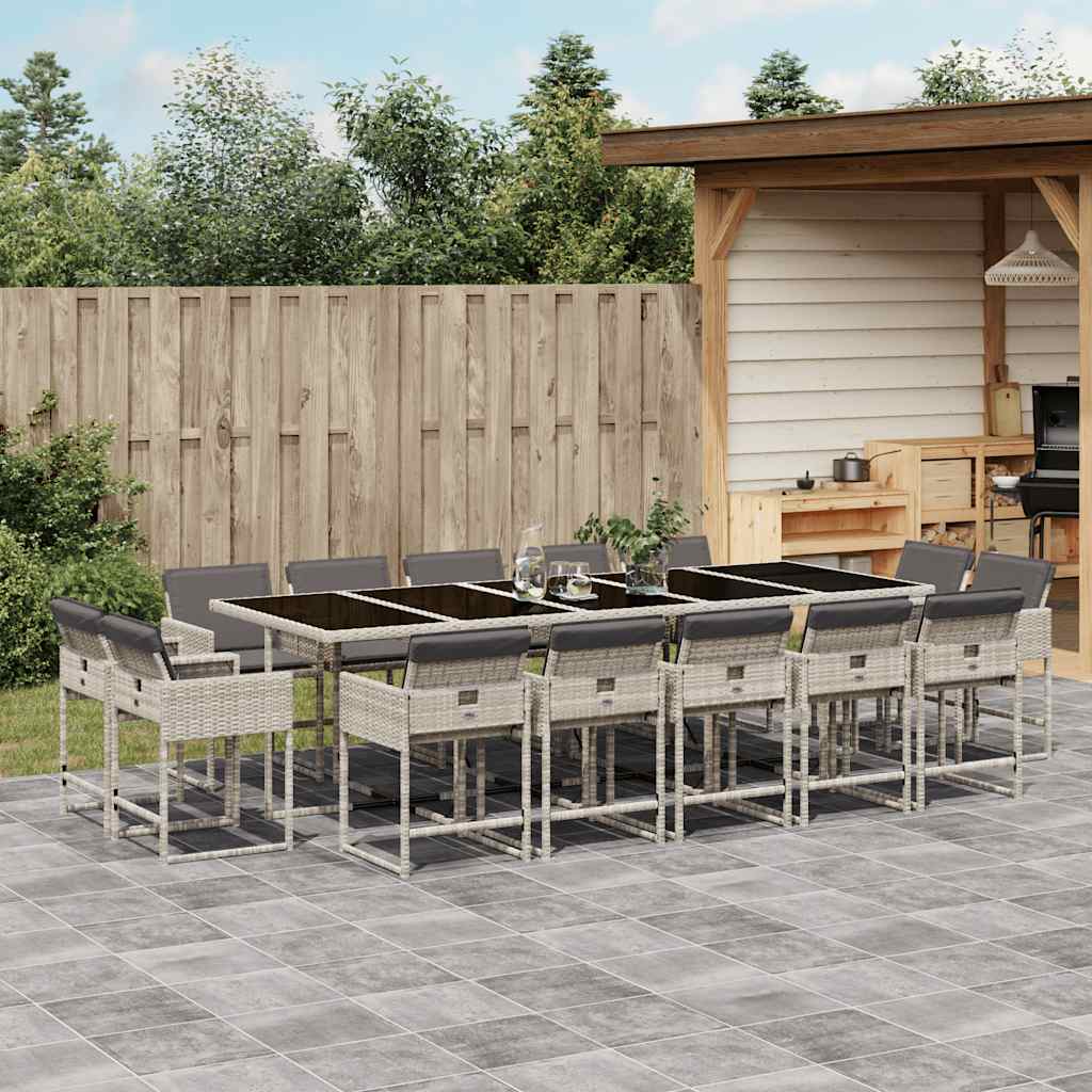 15 Piece Outdoor Dining Set with Cushions Light Grey Poly Rattan
