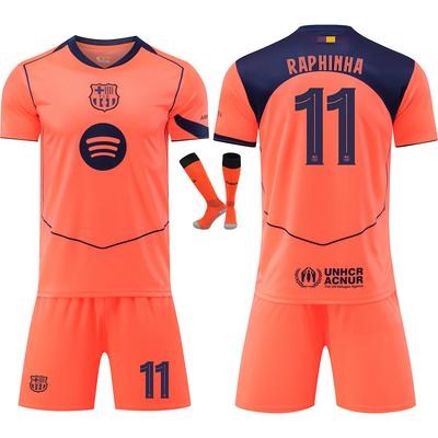 Maglia da Calcio Arancione UEFA Champions League 25-26 Barcellona per Bambini e Adulti RAPHINHA #11
