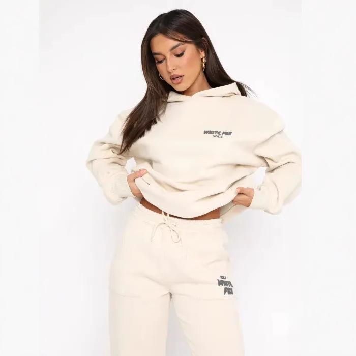 Conjunto de Sudadera con Capucha de Forro Polar para Mujer de Tendencia Americana y Pantalón de Chándal - Estilo Hip Hop Skateboard