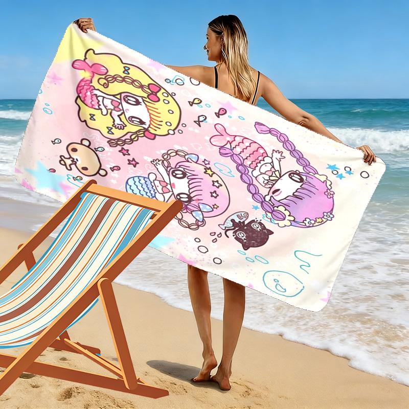 Cartoon mermaid and sea 2D Flat Print Beach Towel, Large Soft Quick Dry Towel for Beach Camping SwimmingXSTJ0915387