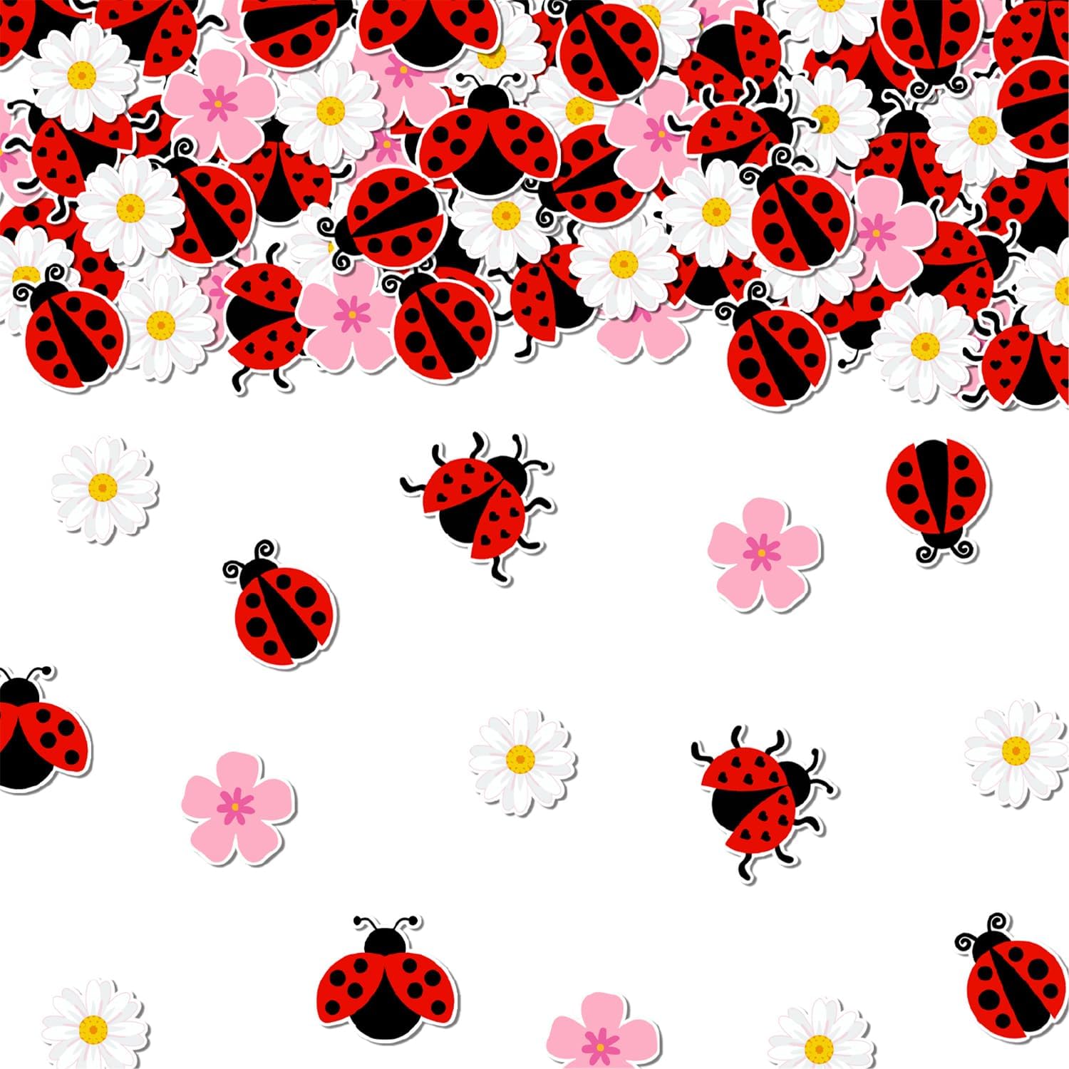 200pcs Ladybug Party Confetti Little Ladybug Table Decorations Double Sided Printing Daisy Ladybug Confetti for Ladybug Themed Wedding Baby Shower