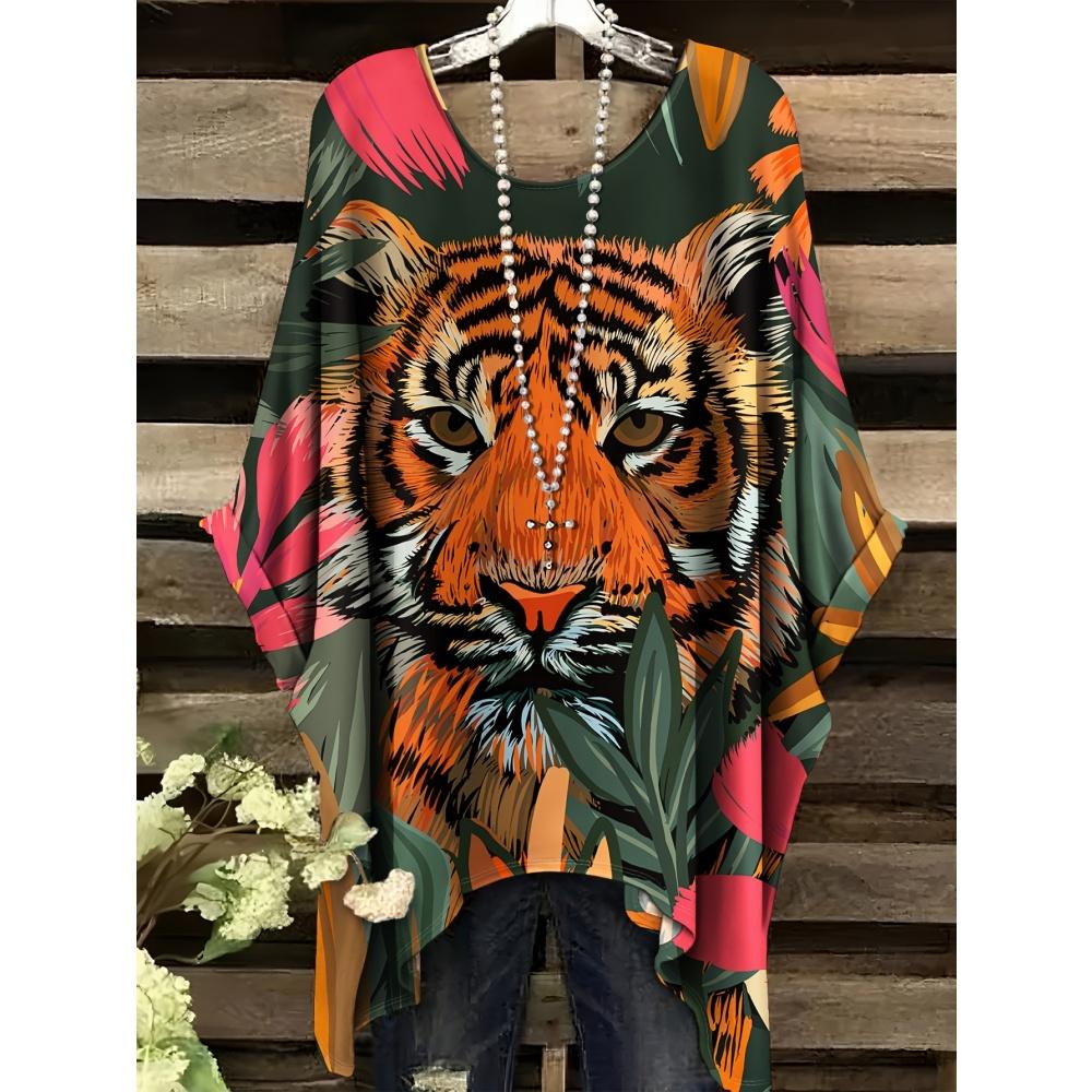 New Woman Elegant Peacock Print T-Shirts Casual Loose Machine Washable O-Neck Short Sleeve Summer Fashion Streetwear Clothing