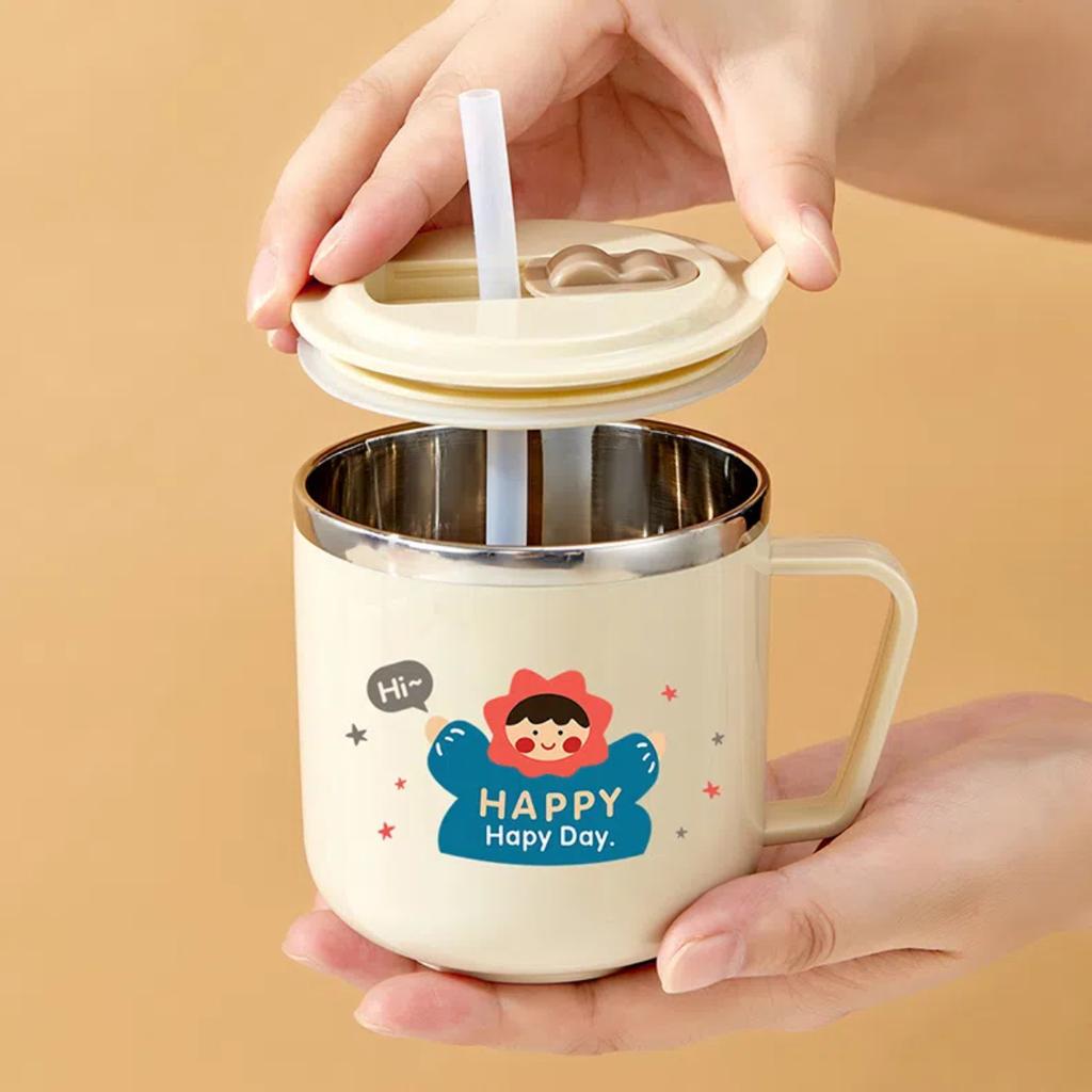270ml 316 Stainless Steel Double Wall Insulated Mug Tumbler With Lid&Straw Cute Mini Portable Leak-proof Water Cup For Children