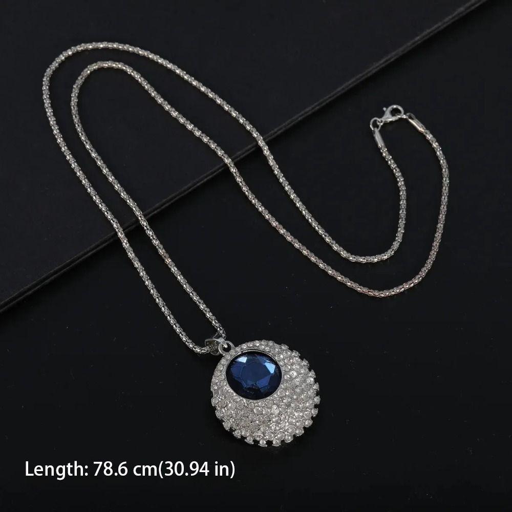 Luxury Blue Long Chain Necklace Minimalist Style Crystal Pendant Necklace  Gift Jewelry