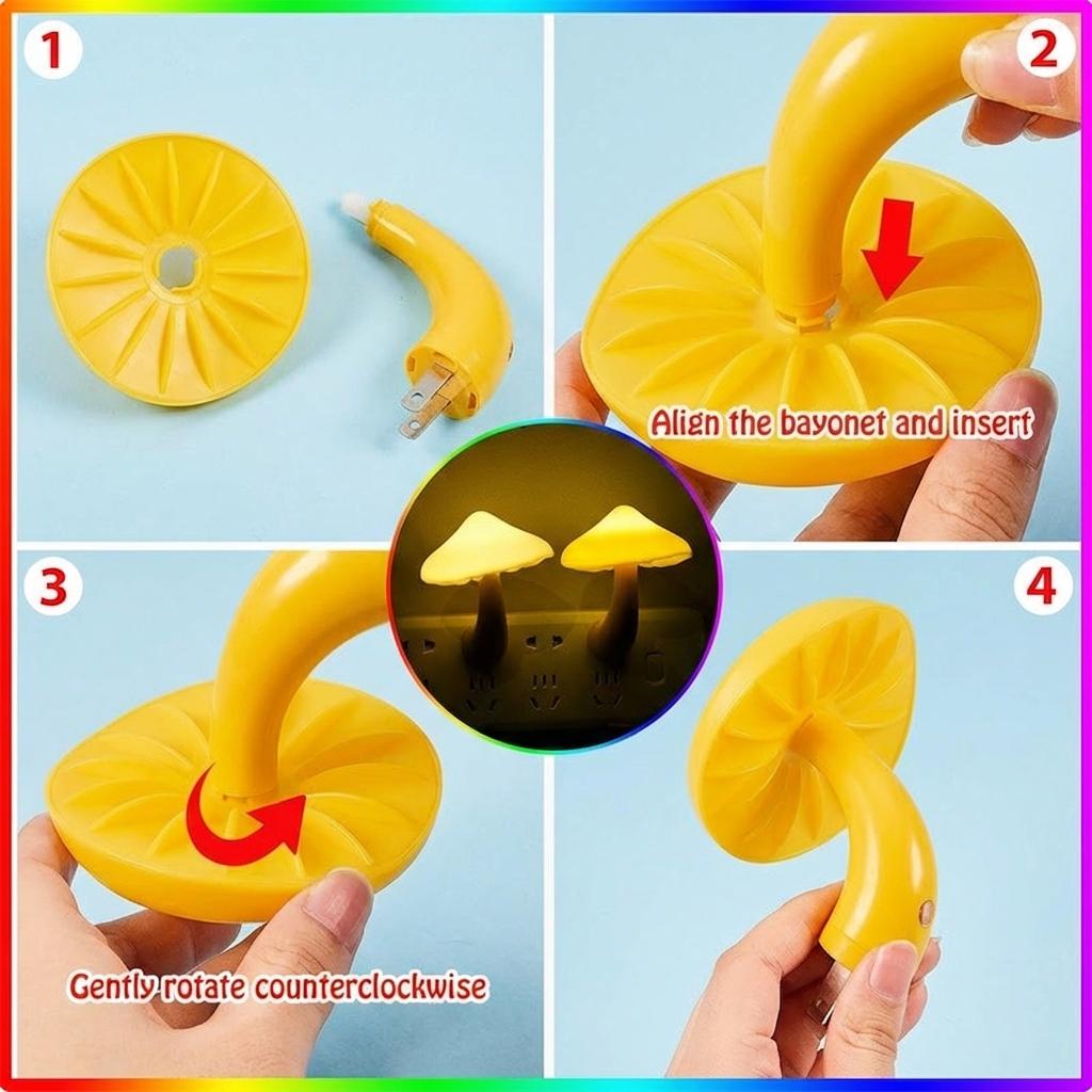 Yellow Mushroom Night Light EU Plug Cartoon Night Lamp With Light Sensor Decor Wall Lamps for Kids Children's Room Bedside Lamp