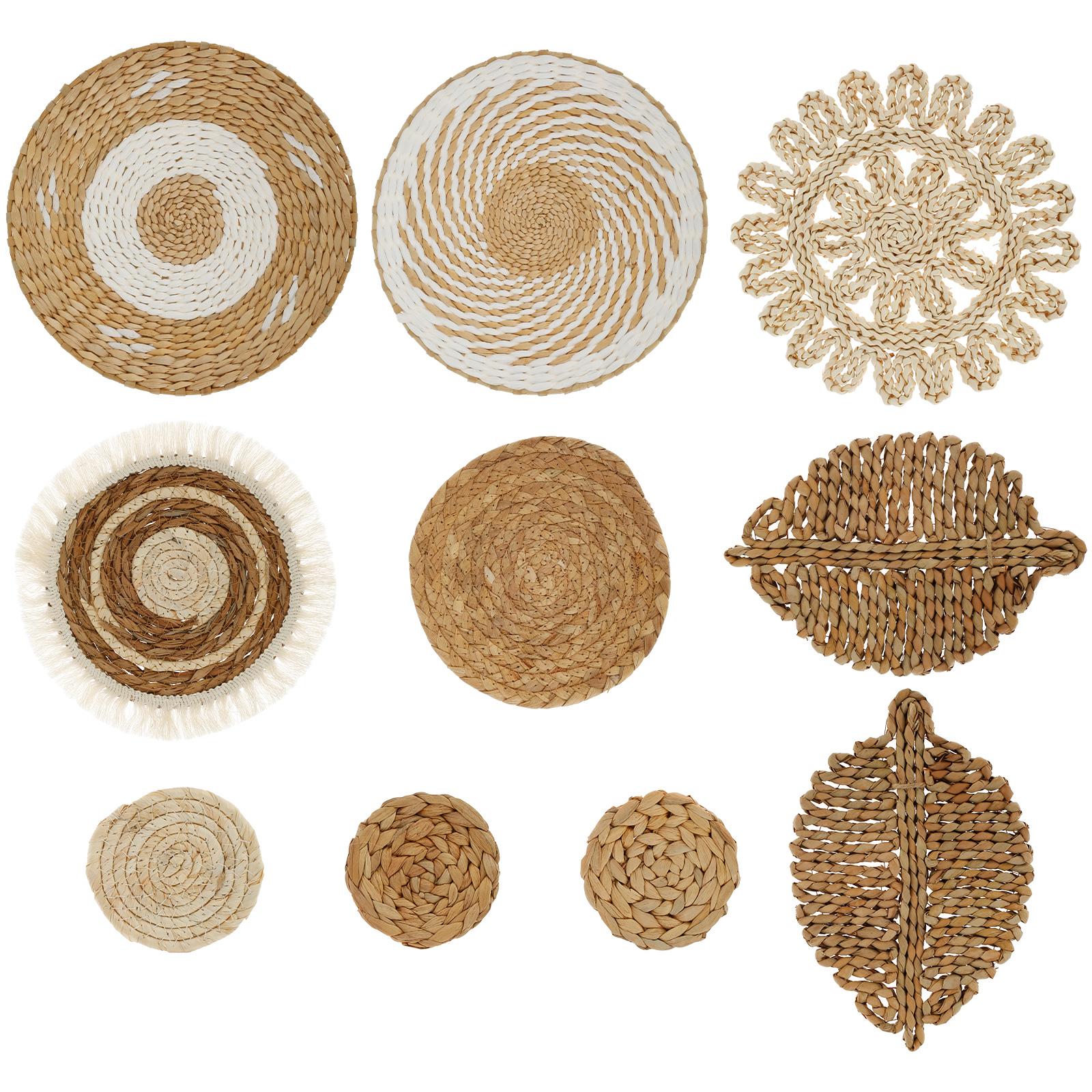 10Pcs Wall Basket Decor Set Wall Hanging Woven Basket Rustic Woven Basket Wall Decoration Handcrafted Basket Wall Art Decoration